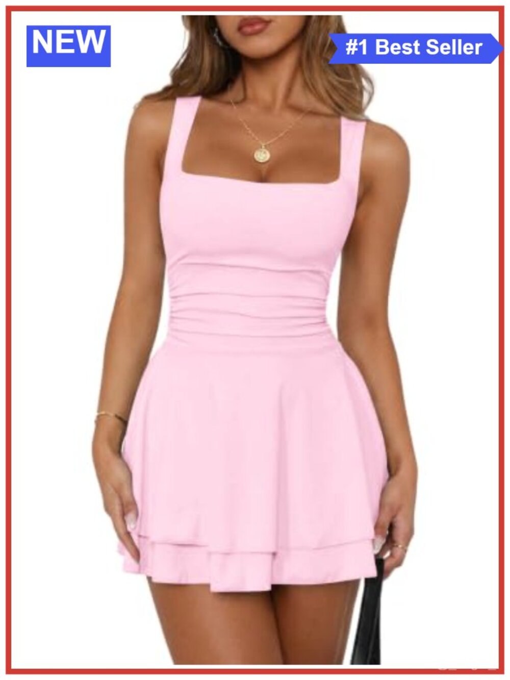 Square Neck Ruffle Hem Mini Dress Sleeveless Club Party